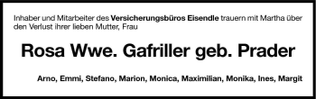 Traueranzeige von Rosa Gafriller von Dolomiten