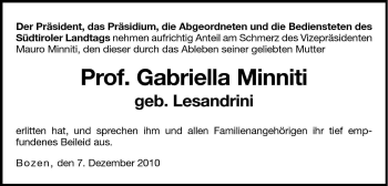 Traueranzeige von Gabriella Minniti von Dolomiten