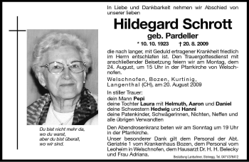 Traueranzeige von Hildegard Schrott von Dolomiten