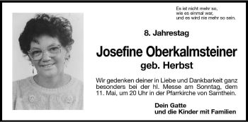 Traueranzeige von Josefine Oberkalmsteiner von Dolomiten