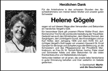 Traueranzeige von Helene Gögele von Dolomiten