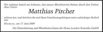 Traueranzeige von Matthias Pircher von Dolomiten