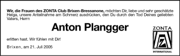 Traueranzeige von Anton Plangger von Dolomiten