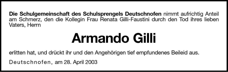  Traueranzeige für Armando Gilli vom 29.04.2003 aus Dolomiten