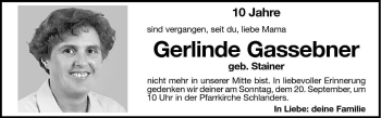 Traueranzeige von Gerlinde Gassebner von Dolomiten