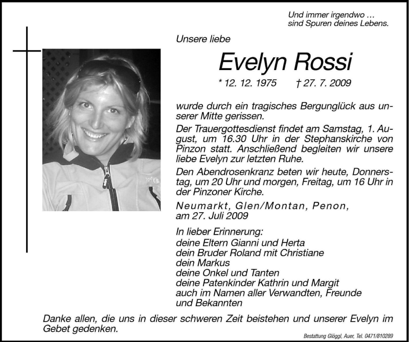  Traueranzeige für Evelyn Rossi vom 30.07.2009 aus Dolomiten