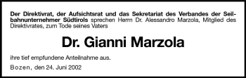 Traueranzeige von Gianni Marzola von Dolomiten