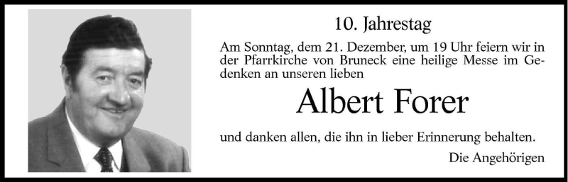  Traueranzeige für Albert Forer vom 19.12.2008 aus Dolomiten