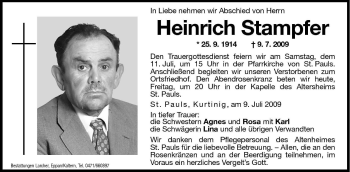 Traueranzeige von Heinrich Stampfer von Dolomiten
