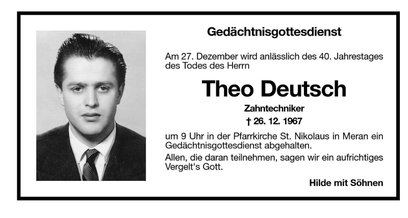  Traueranzeige für Theo Deutsch vom 24.12.2007 aus Dolomiten