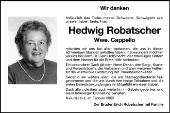 Traueranzeige von Hedwig Cappello von Dolomiten