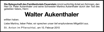 Traueranzeige von Walter Aukenthaler von Dolomiten