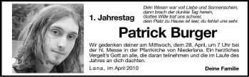 Traueranzeige von Patrick Burger von Dolomiten