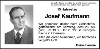Traueranzeige von Josef Kaufmann von Dolomiten