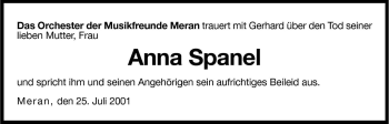 Traueranzeige von Anna Spanel von Dolomiten