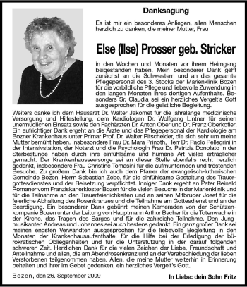 Traueranzeige von Else Prosser von Dolomiten