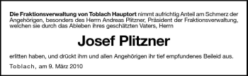 Traueranzeige von Josef Plitzner von Dolomiten