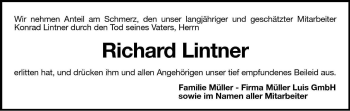Traueranzeige von Richard Lintner von Dolomiten