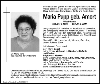 Traueranzeige von Maria Pupp von Dolomiten