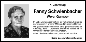 Traueranzeige von Fanny Gamper von Dolomiten