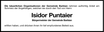 Traueranzeige von Isidor Puntaier von Dolomiten