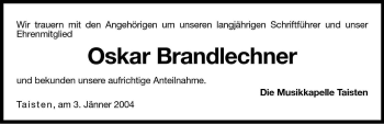 Traueranzeige von Oskar Brandlechner von Dolomiten