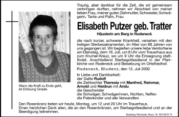 Traueranzeige von Elisabeth Putzer von Dolomiten