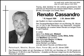 Traueranzeige von Renato Cassandro von Dolomiten