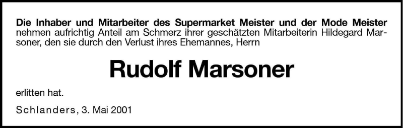  Traueranzeige für Rudolf Marsoner vom 03.05.2001 aus Dolomiten