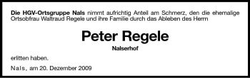 Traueranzeige von Peter Regele von Dolomiten