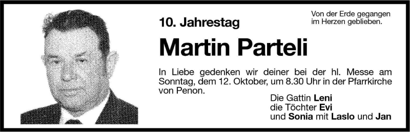  Traueranzeige für Martin Parteli vom 10.10.2003 aus Dolomiten