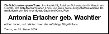 Traueranzeige von Antonia Erlacher von Dolomiten