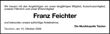 Traueranzeige von Franz Feichter von Dolomiten