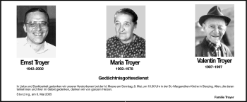 Traueranzeige von Maria Troyer von Dolomiten