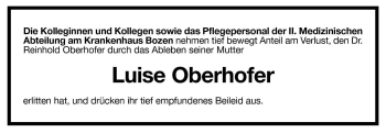 Traueranzeige von Luise Oberhofer von Dolomiten