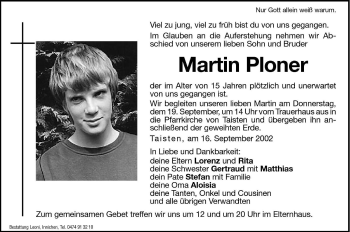 Traueranzeige von Martin Ploner von Dolomiten