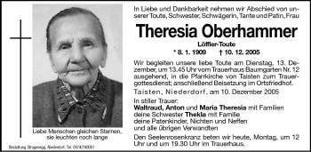 Traueranzeige von Theresia Oberhammer von Dolomiten