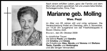 Traueranzeige von Marianne Pezzi von Dolomiten