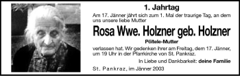 Traueranzeige von Rosa Holzner von Dolomiten