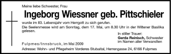 Traueranzeige von Ingeborg Wiessner von Dolomiten