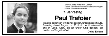 Traueranzeige von Paul Trafoier von Dolomiten