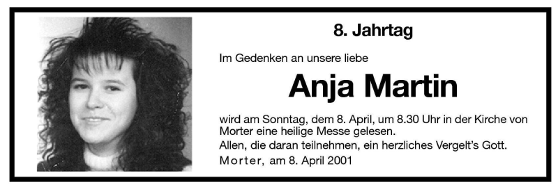  Traueranzeige für Anja Martin vom 06.04.2001 aus Dolomiten