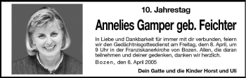 Traueranzeige von Annelies Gamper von Dolomiten