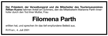 Traueranzeige von Filomena Parth von Dolomiten