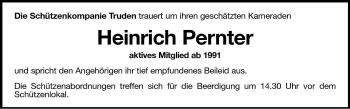 Traueranzeige von Heinrich Pernter von Dolomiten