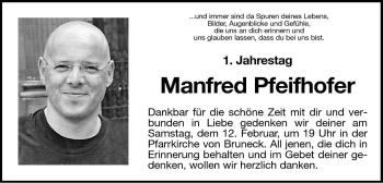 Traueranzeige von Manfred Pfeifhofer von Dolomiten