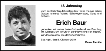 Traueranzeige von Erich Baur von Dolomiten