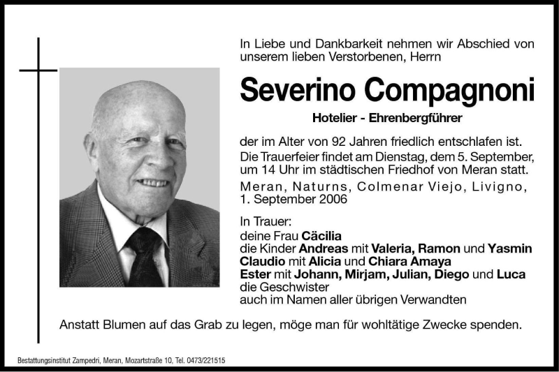  Traueranzeige für Severino Compagnoni vom 04.09.2006 aus Dolomiten