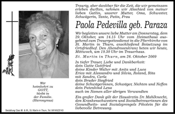 Traueranzeige von Paola Pedevilla von Dolomiten