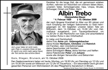 Traueranzeige von Albin Trebo von Dolomiten